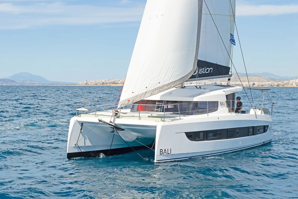 Exterior view of Marie, a Bali Catsmart catamaran at Volos, Greece