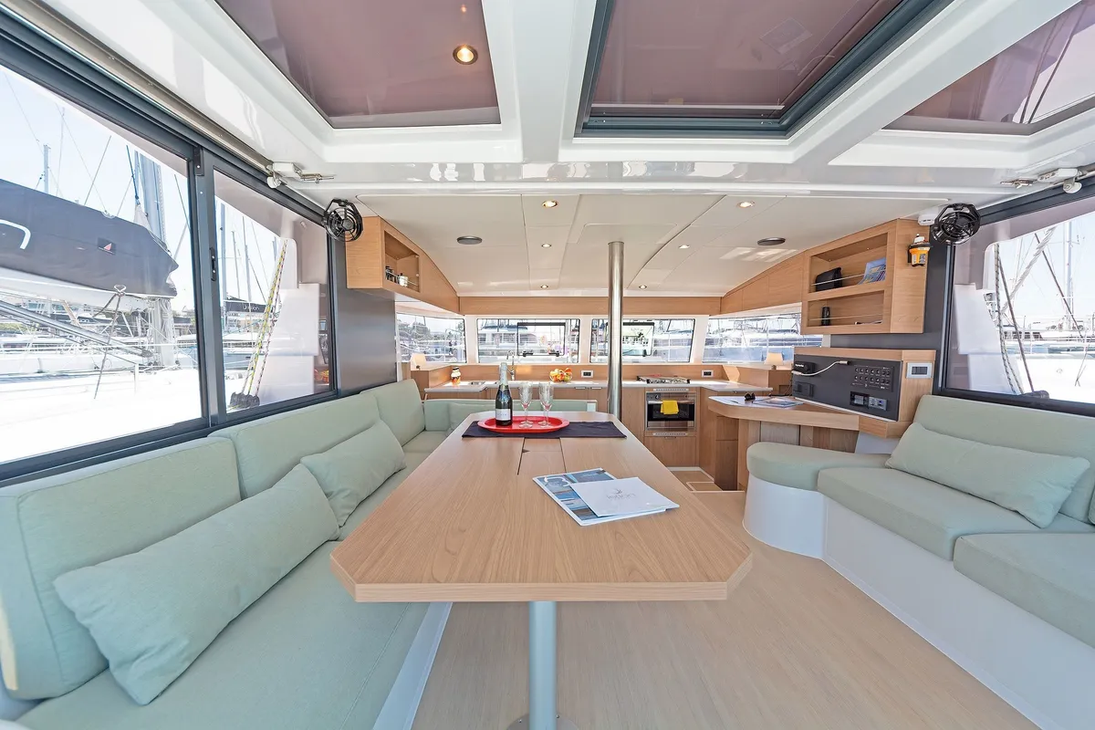 Salon of Marie, a Bali Catsmart catamaran at Volos, Greece