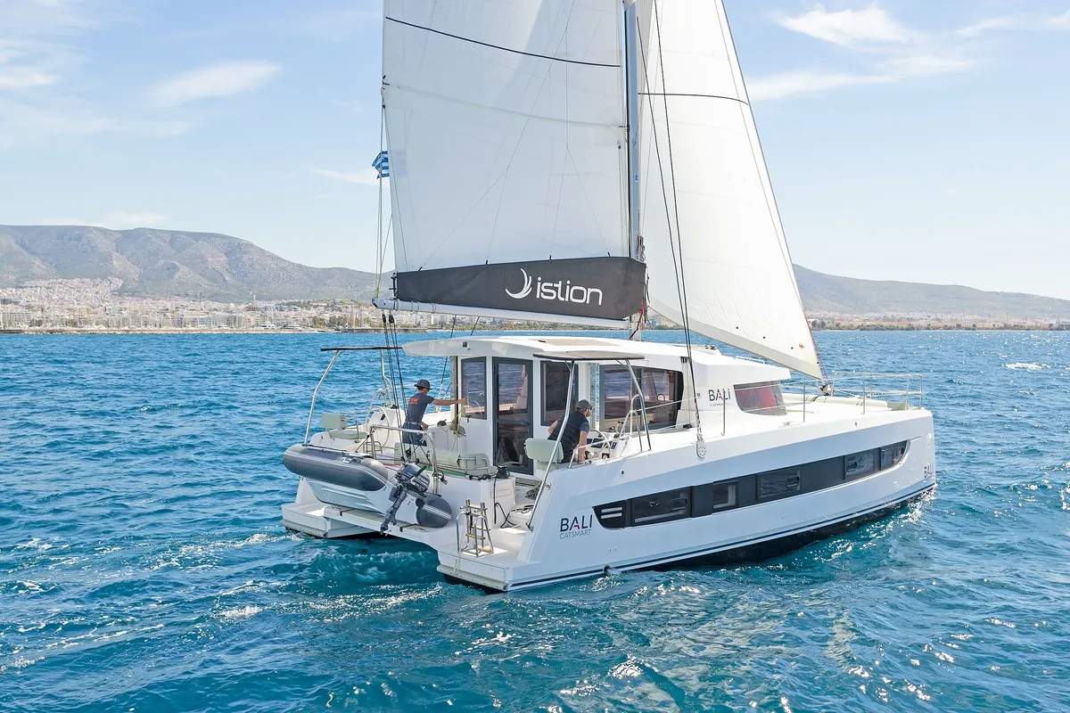 Exterior view of Marie, a Bali Catsmart catamaran at Volos, Greece