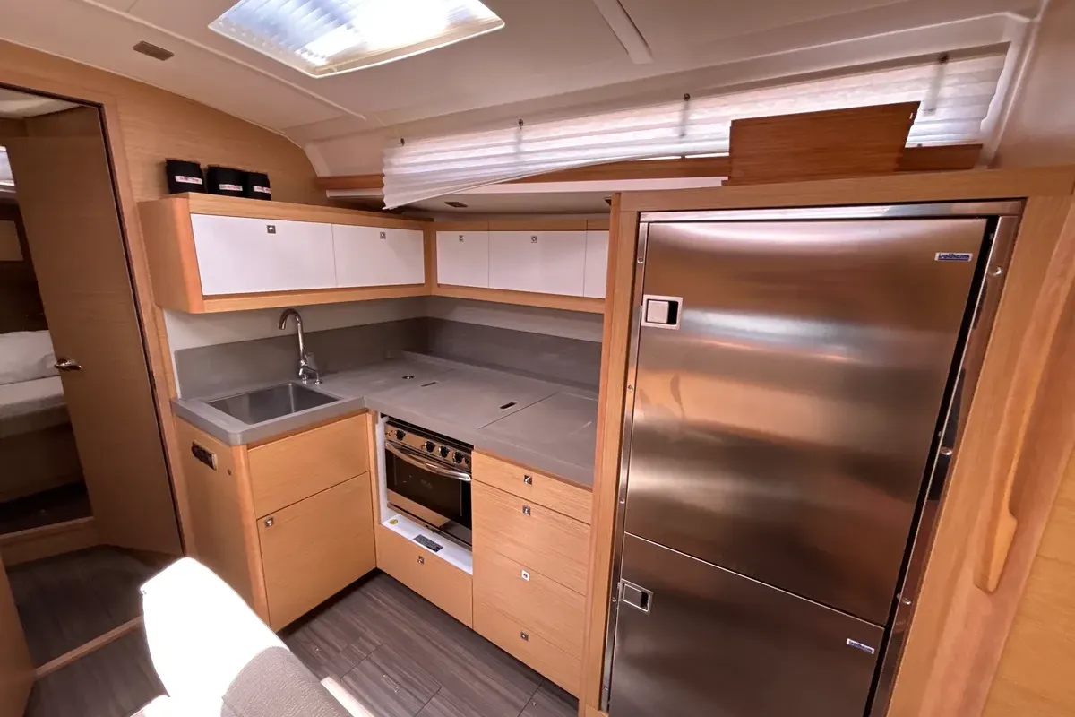 Galley of Emma, a Dufour 470 sailboat at Olbia, Italy