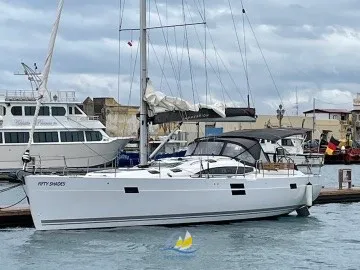 Exterior view of Fifty Shades, a Elan Impression 50 sailboat at es Jonquet, Spain