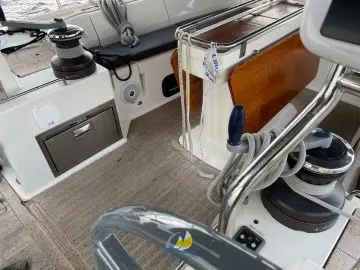 Cockpit of Fifty Shades, a Elan Impression 50 sailboat at es Jonquet, Spain