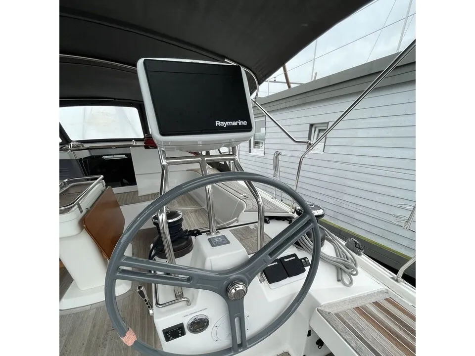 Cockpit of Fifty Shades, a Elan Impression 50 sailboat at es Jonquet, Spain