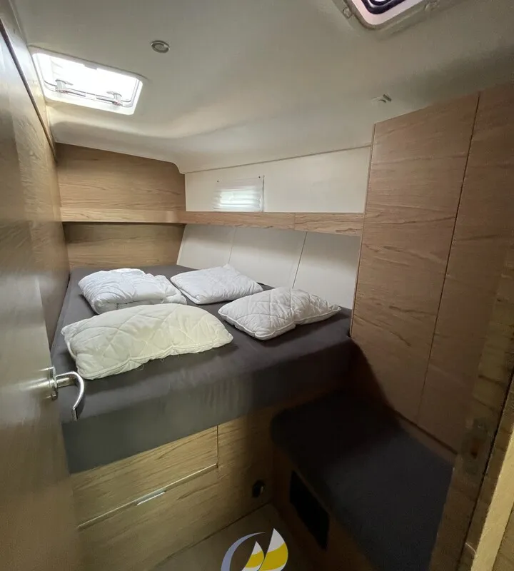 Cabin on Fifty Shades, a Elan Impression 50 sailboat at es Jonquet, Spain