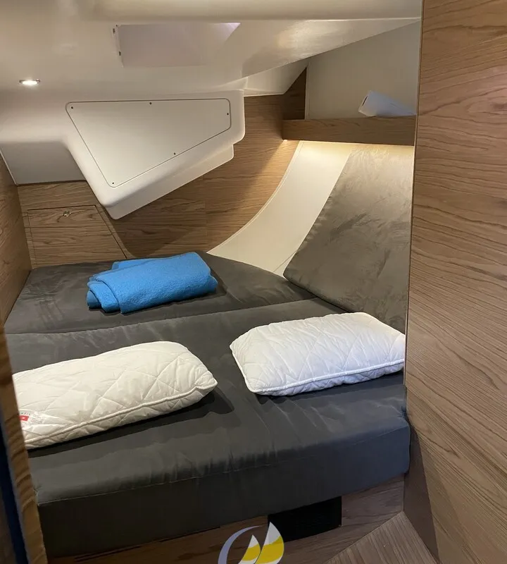 Cabin on Fifty Shades, a Elan Impression 50 sailboat at es Jonquet, Spain