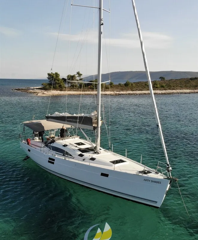 Exterior view of Fifty Shades, a Elan Impression 50 sailboat at es Jonquet, Spain