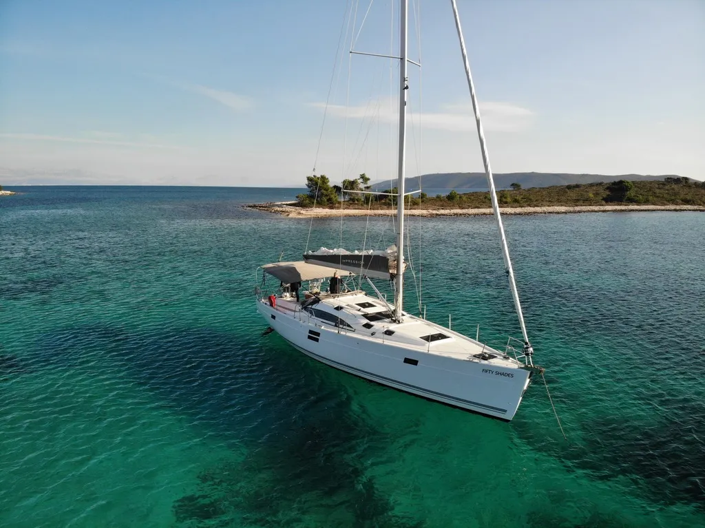 Exterior view of Fifty Shades, a Elan Impression 50 sailboat at es Jonquet, Spain