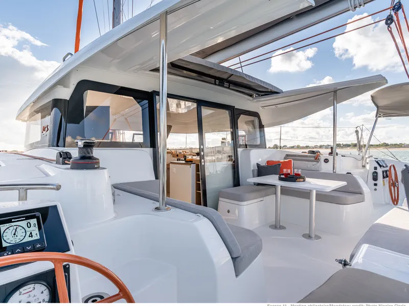 Cockpit of Mara’amu, a Excess 11 catamaran at Papeete, France