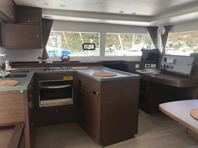 Paula, a Lagoon 450 Fly catamaran at Sant Antoni de Portmany, Spain