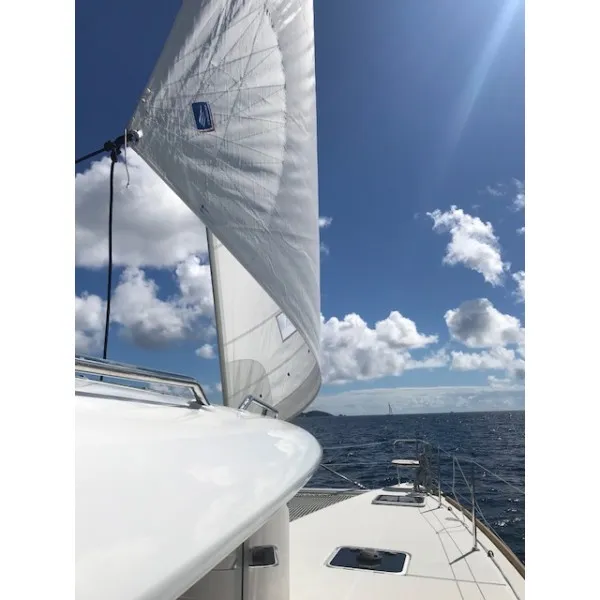 Paula, a Lagoon 450 Fly catamaran at Sant Antoni de Portmany, Spain