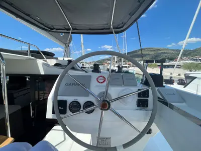 Cockpit of DREAMCATCHER, a Fountaine Pajot Elba 45 catamaran at Seget Donji, Croatia