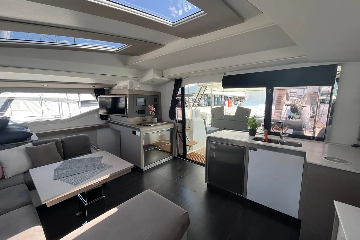 Galley of DREAMCATCHER, a Fountaine Pajot Elba 45 catamaran at Seget Donji, Croatia