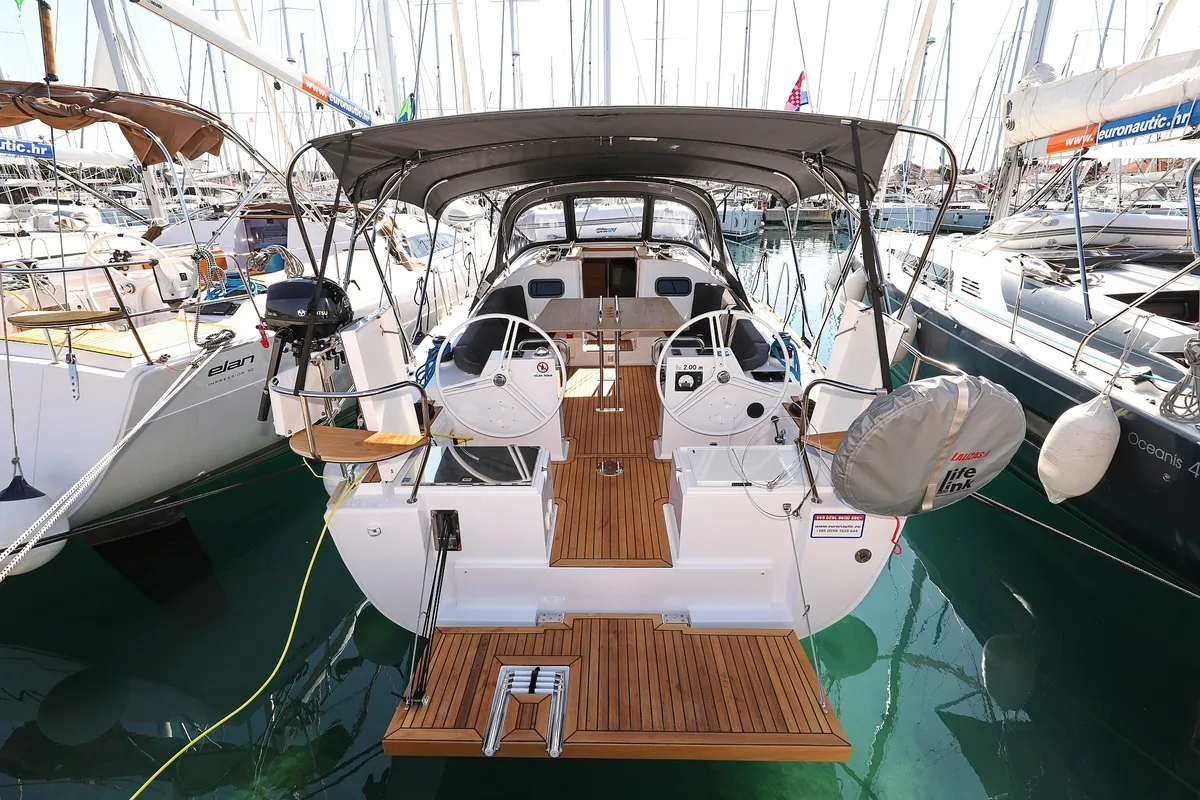 Cockpit of Sv. Nikola, a Elan Impression 40.1 sailboat at Grad Biograd na Moru, Croatia