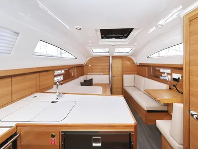 Salon of Sv. Nikola, a Elan Impression 40.1 sailboat at Grad Biograd na Moru, Croatia