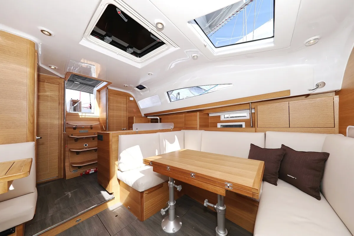 Salon of Sv. Nikola, a Elan Impression 40.1 sailboat at Grad Biograd na Moru, Croatia