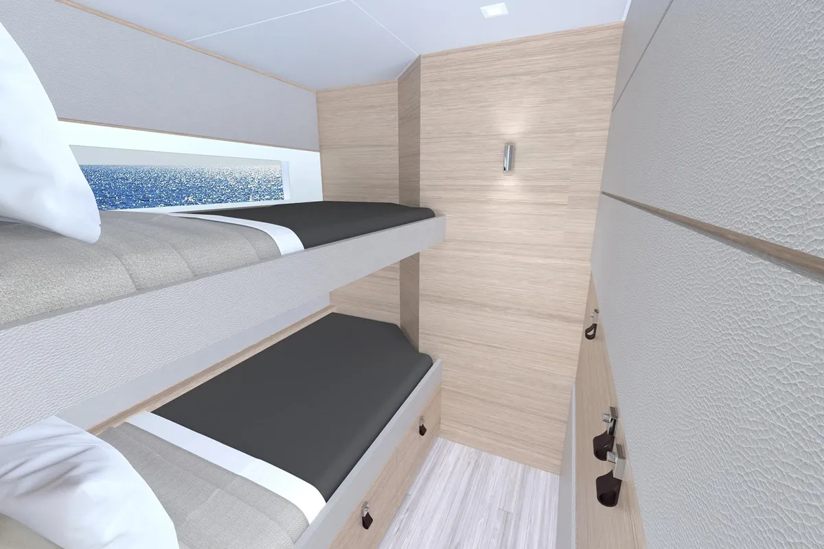 Cabin on Le Villi, a Aventura 45 catamaran at Sant Antoni de Portmany, Spain