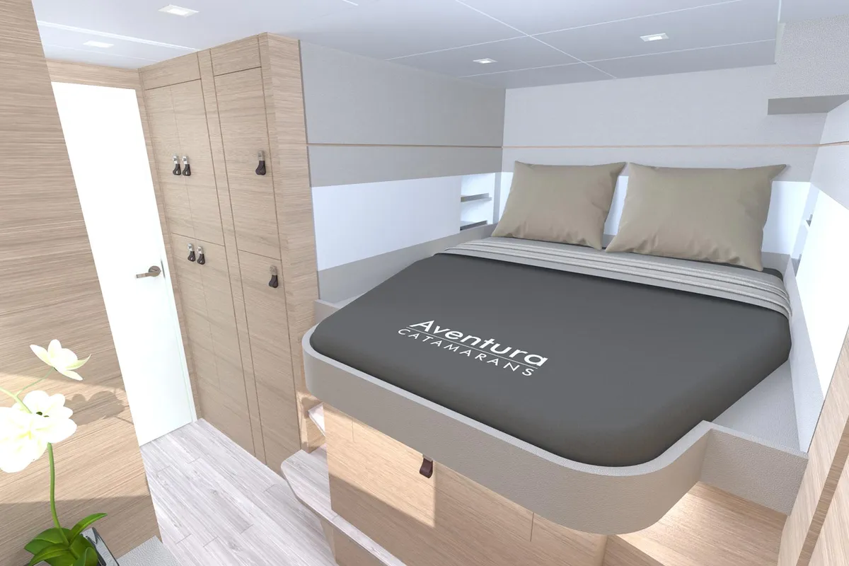 Cabin on Le Villi, a Aventura 45 catamaran at Sant Antoni de Portmany, Spain