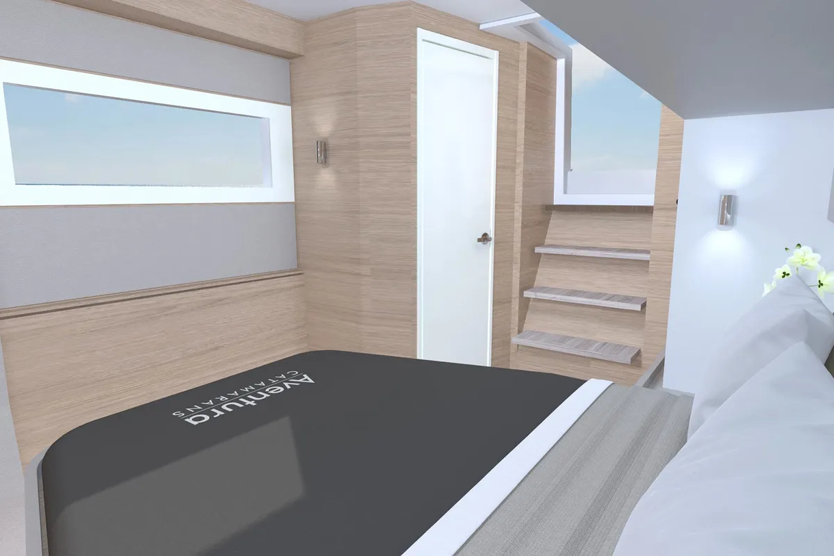 Cabin on Le Villi, a Aventura 45 catamaran at Sant Antoni de Portmany, Spain