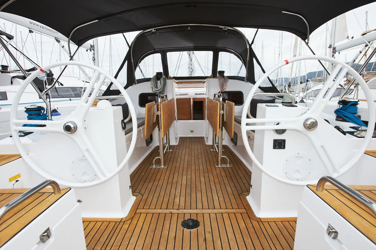 Deck of Lan, a Elan Impression 45.1 sailboat at Grad Kaštela, Croatia