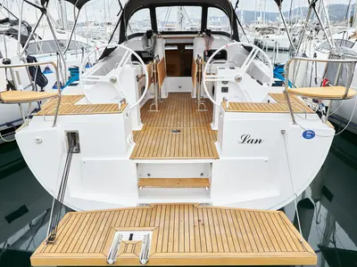 Salon of Lan, a Elan Impression 45.1 sailboat at Grad Kaštela, Croatia