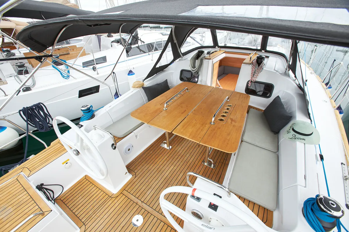 Deck of Lan, a Elan Impression 45.1 sailboat at Grad Kaštela, Croatia