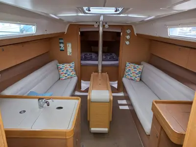 Salon of White Pearl, a Dufour 350 Grand Large sailboat at Marmaris, Turkey