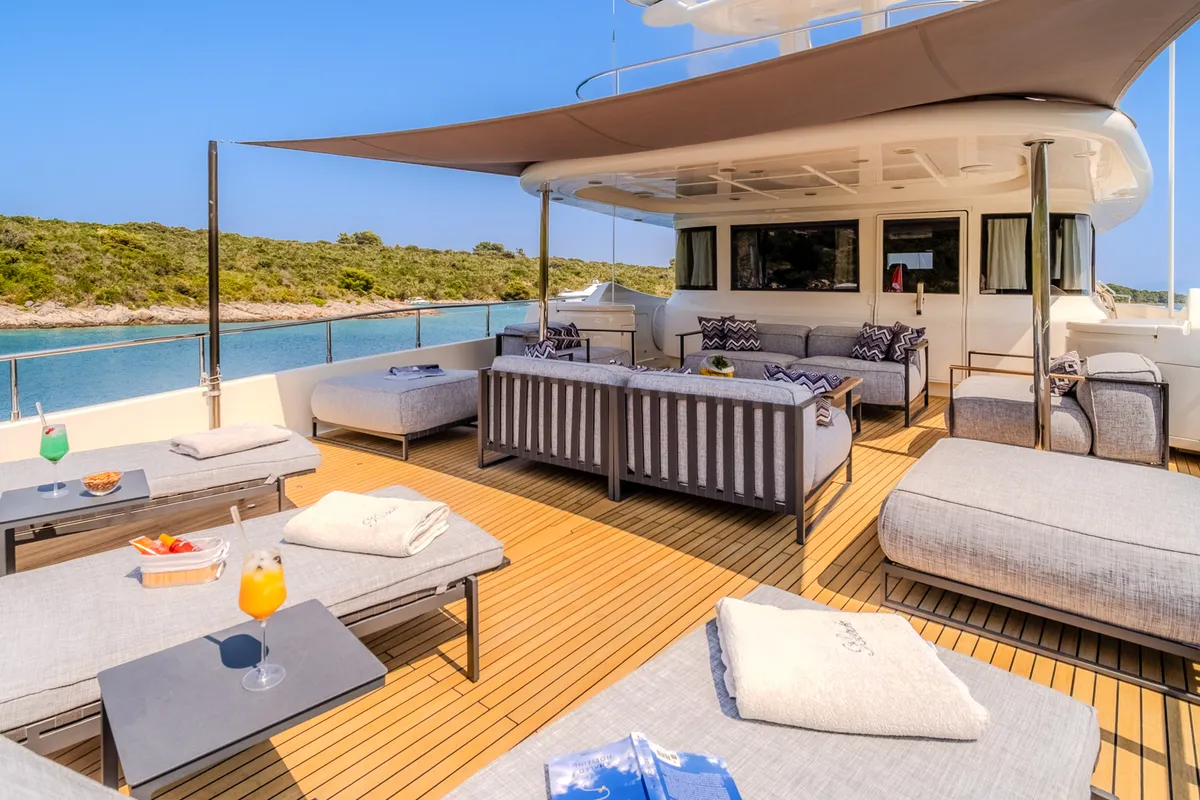 Deck of Klobuk, a Gulet Motoryacht motor yacht at Grad Kaštela, Croatia
