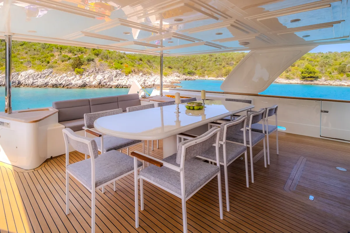 Deck of Klobuk, a Gulet Motoryacht motor yacht at Grad Kaštela, Croatia