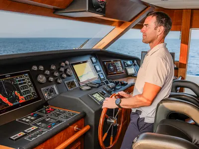 Cockpit of Klobuk, a Gulet Motoryacht motor yacht at Grad Kaštela, Croatia