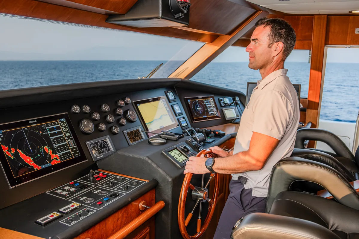 Cockpit of Klobuk, a Gulet Motoryacht motor yacht at Grad Kaštela, Croatia