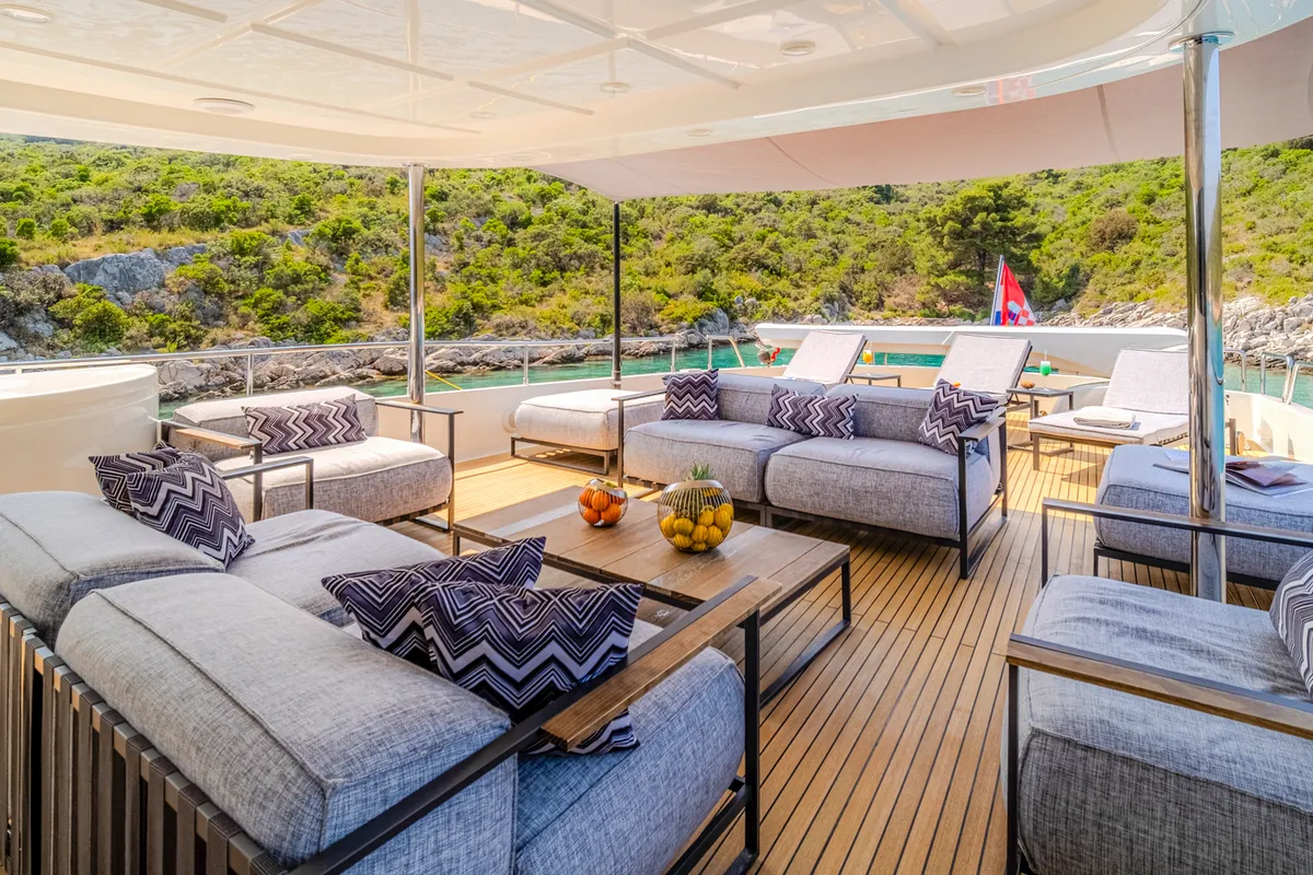 Deck of Klobuk, a Gulet Motoryacht motor yacht at Grad Kaštela, Croatia