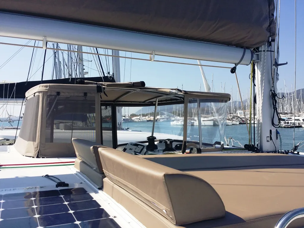 Deck of Zen, a Lagoon 42 catamaran at Municipal Unit of Nea Peramos, Greece