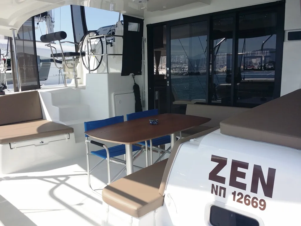 Deck of Zen, a Lagoon 42 catamaran at Municipal Unit of Nea Peramos, Greece