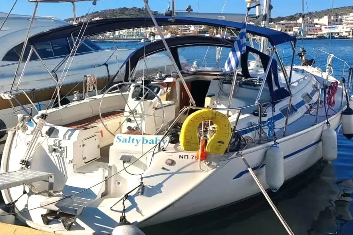 Exterior view of Salty Baby, a Bavaria Cruiser 40 sailboat at Salamina Municipal Unit, Greece