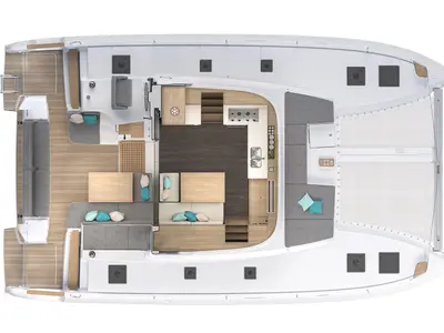 Floor plan of Zen Island, a Lagoon 43 catamaran at Kontokali, Greece