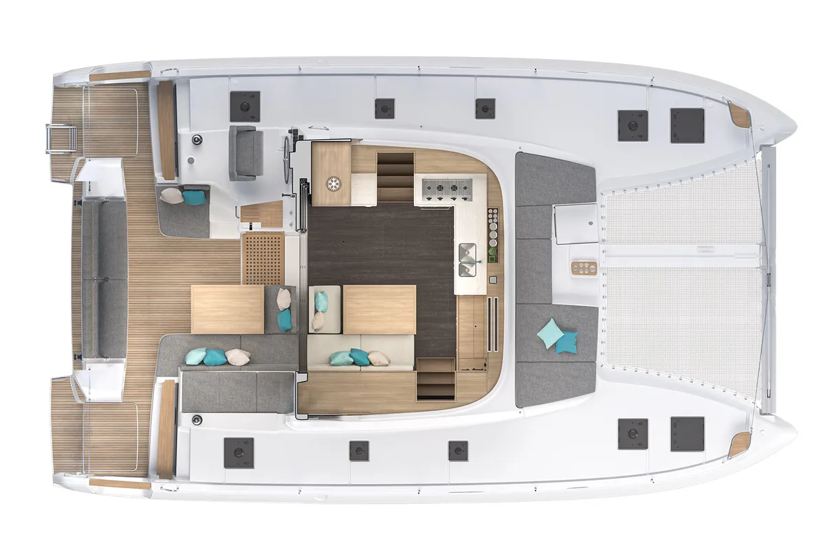 Floor plan of Zen Island, a Lagoon 43 catamaran at Kontokali, Greece