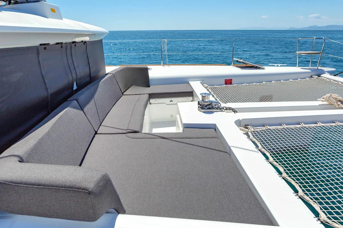 Deck of Alegria, a Lagoon 450 F catamaran at Athens, Greece