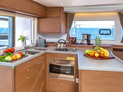 Galley of Alegria, a Lagoon 450 F catamaran at Athens, Greece