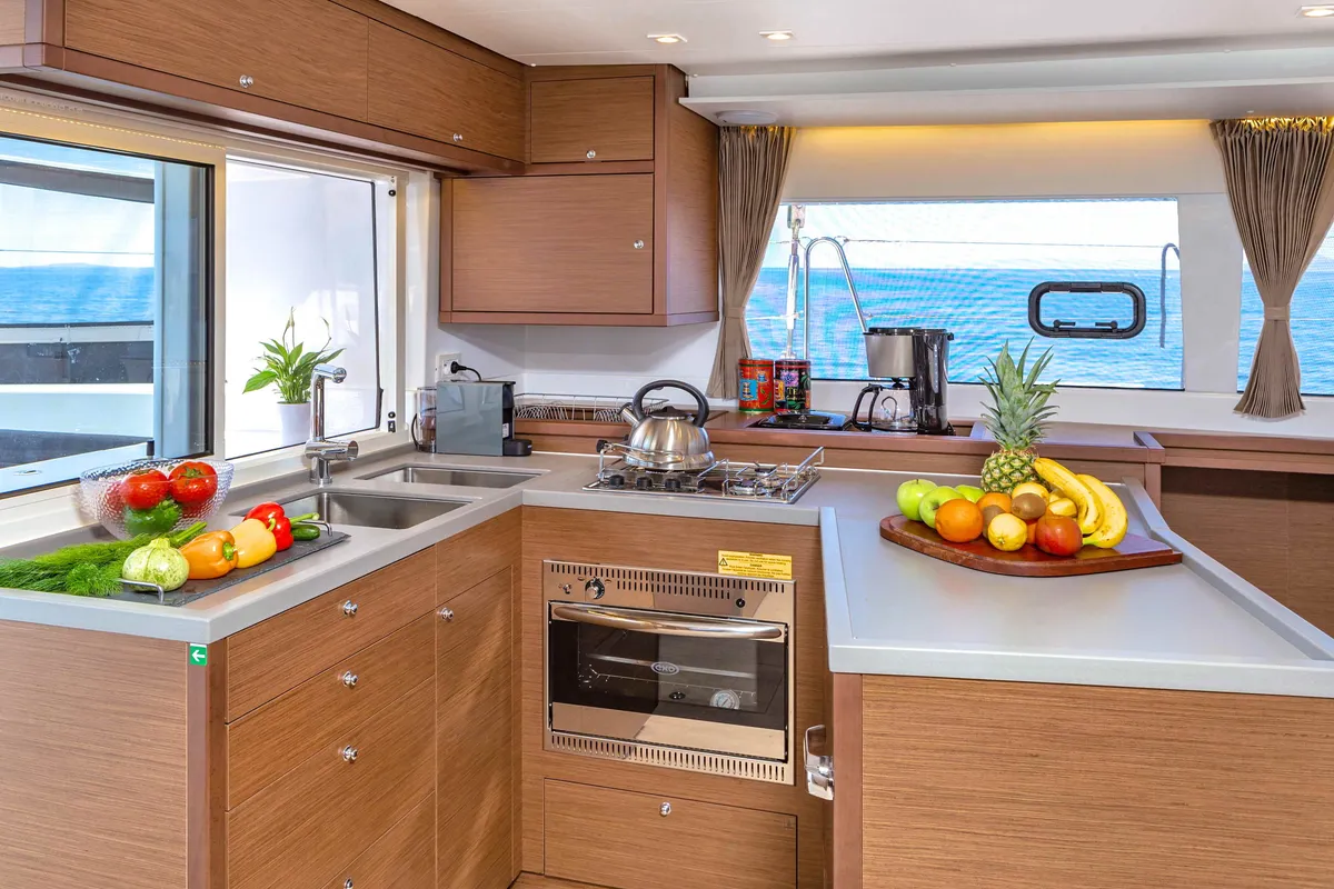 Galley of Alegria, a Lagoon 450 F catamaran at Athens, Greece