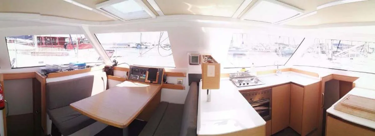 Salon of Kalea, a Nautitech 40 Open catamaran at Murter, Croatia
