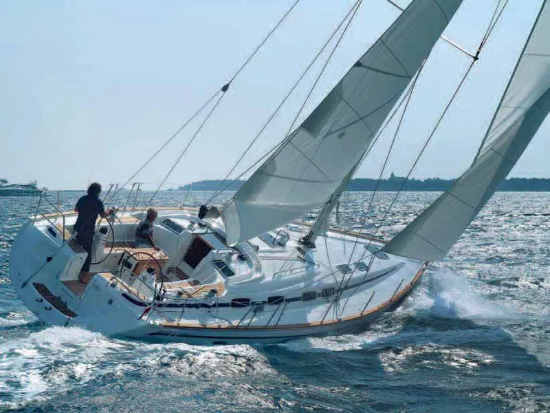 Exterior view of LULA, a Bavaria Cruiser 46 sailboat at Primošten, Croatia