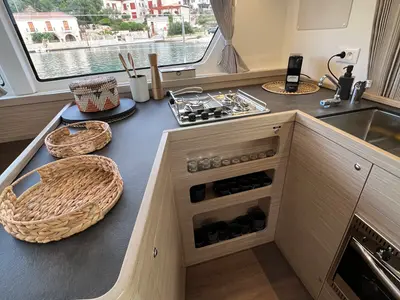Galley of INCA, a Lagoon 42 catamaran at Municipal Unit of Lefkada, Greece