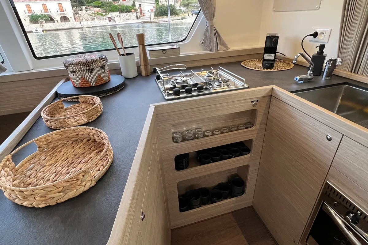 Galley of INCA, a Lagoon 42 catamaran at Municipal Unit of Lefkada, Greece