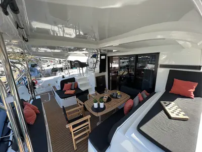 Salon of INCA, a Lagoon 42 catamaran at Municipal Unit of Lefkada, Greece