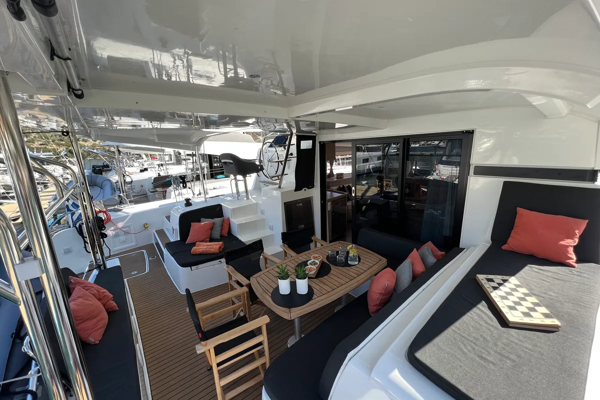 Salon of INCA, a Lagoon 42 catamaran at Municipal Unit of Lefkada, Greece