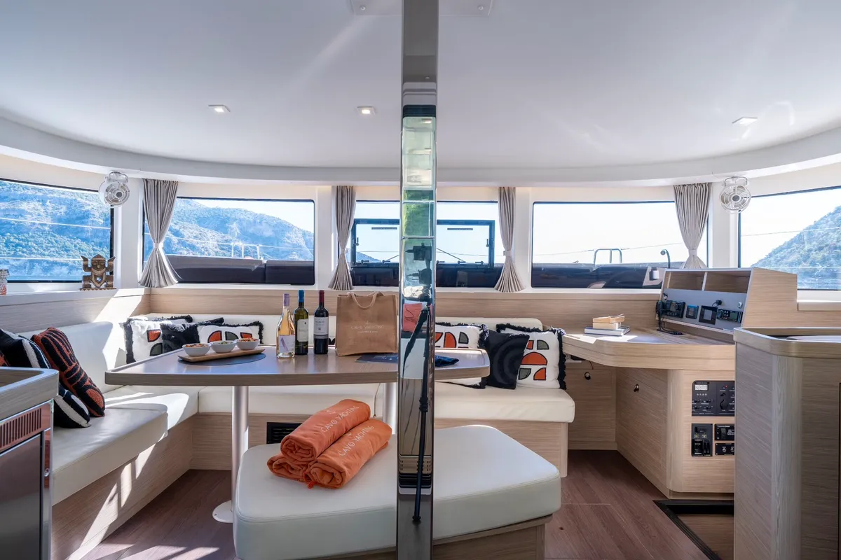 Salon of INCA, a Lagoon 42 catamaran at Municipal Unit of Lefkada, Greece