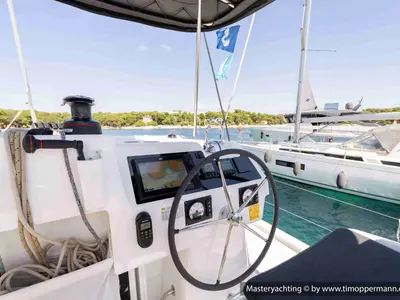 Cockpit of Gaia di Mare, a Lagoon 38 catamaran at Općina Medulin, Croatia