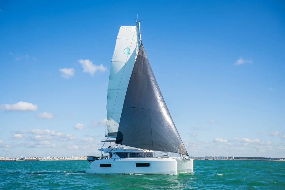 Exterior view of Gaia di Mare, a Lagoon 38 catamaran at Općina Medulin, Croatia