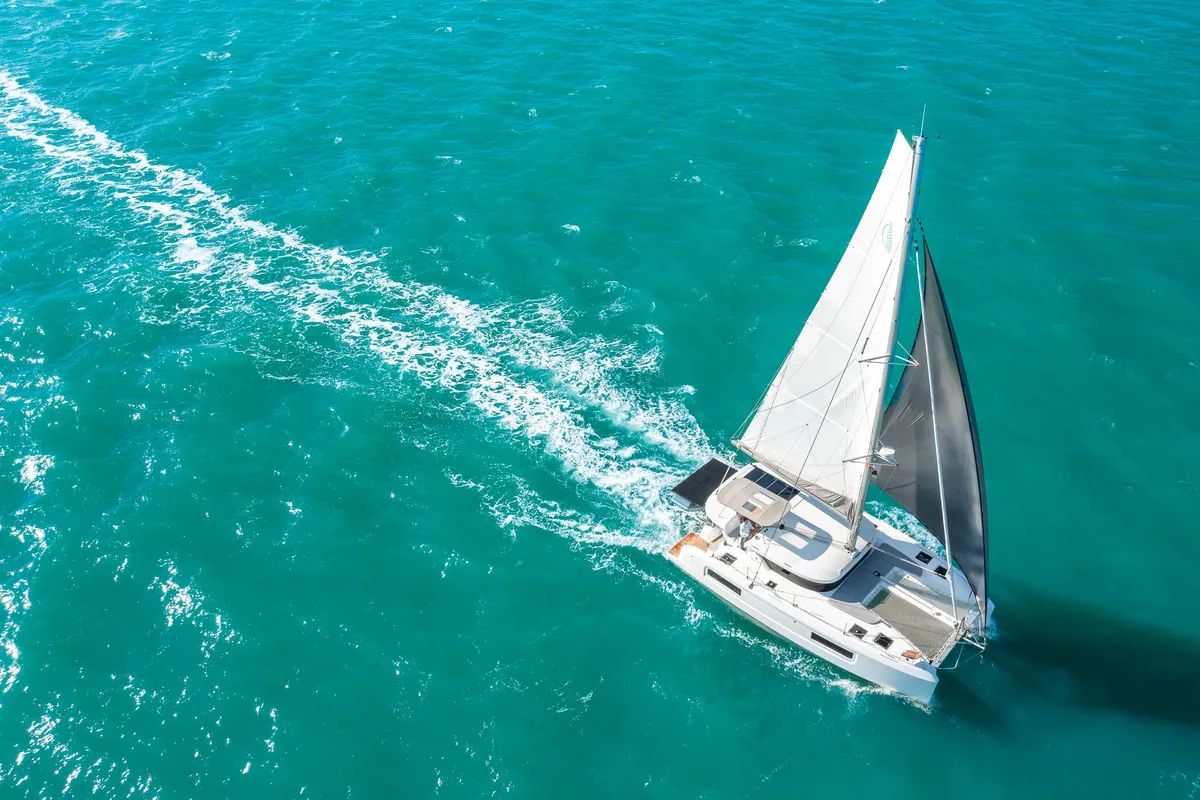 Exterior view of Gaia di Mare, a Lagoon 38 catamaran at Općina Medulin, Croatia