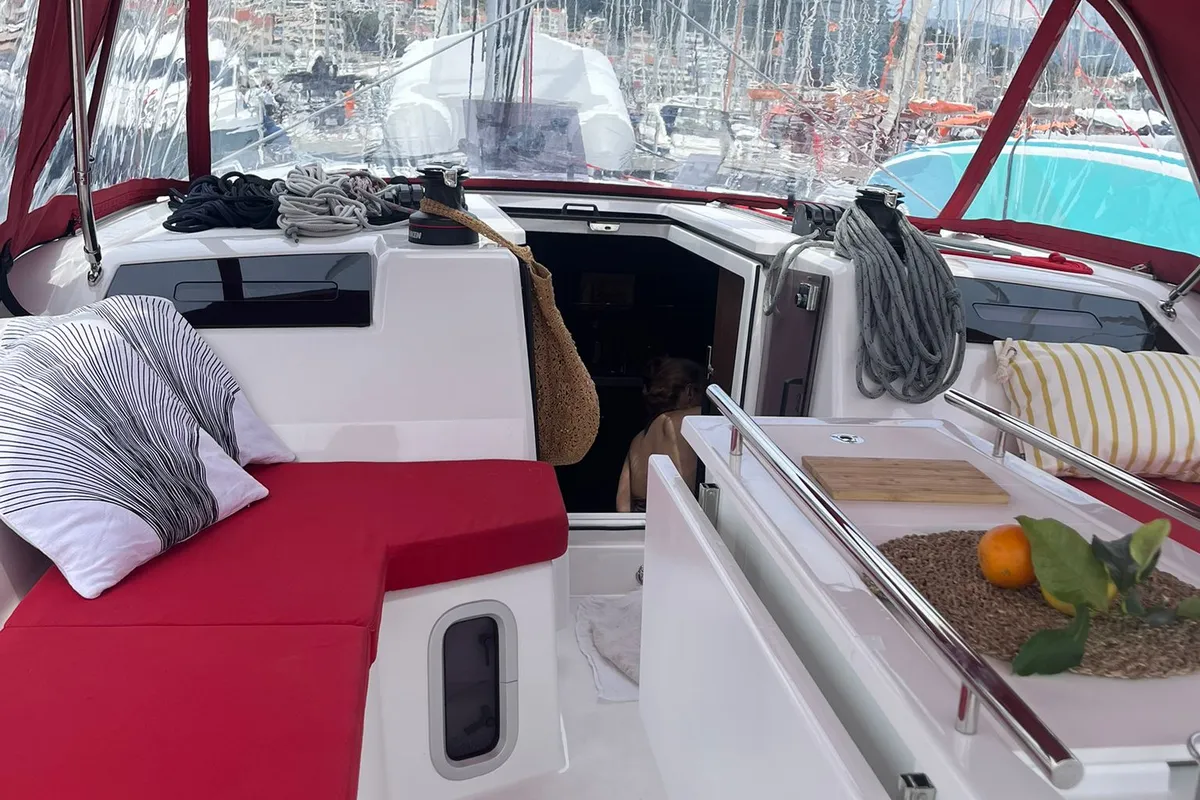 Cockpit of Bibi One, a Beneteau Oceanis 40.1 sailboat at Split, Croatia